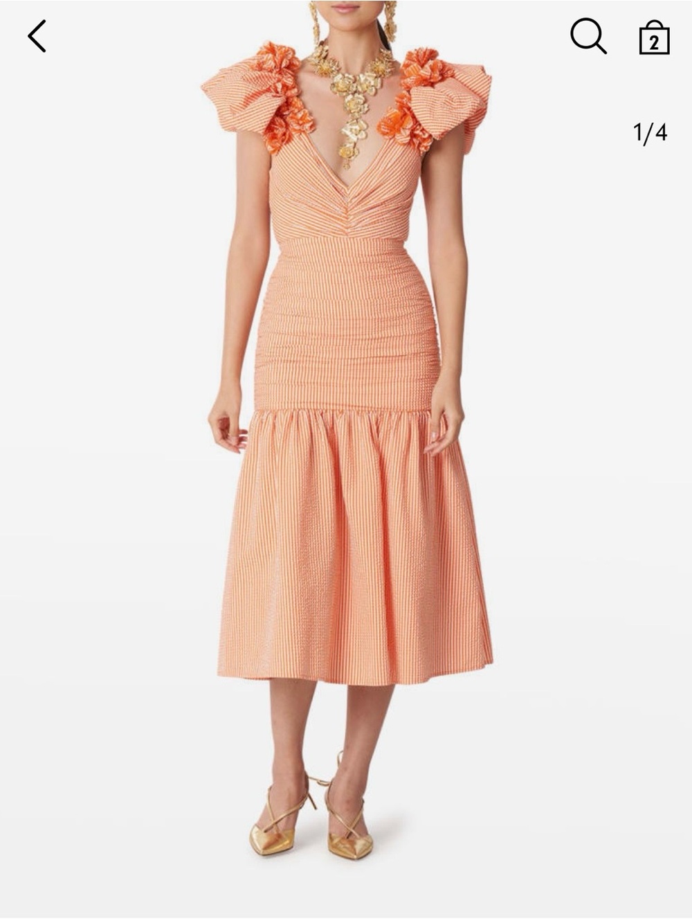 Carolina Herrera Peach-Striped Seersucker Midi Dress
